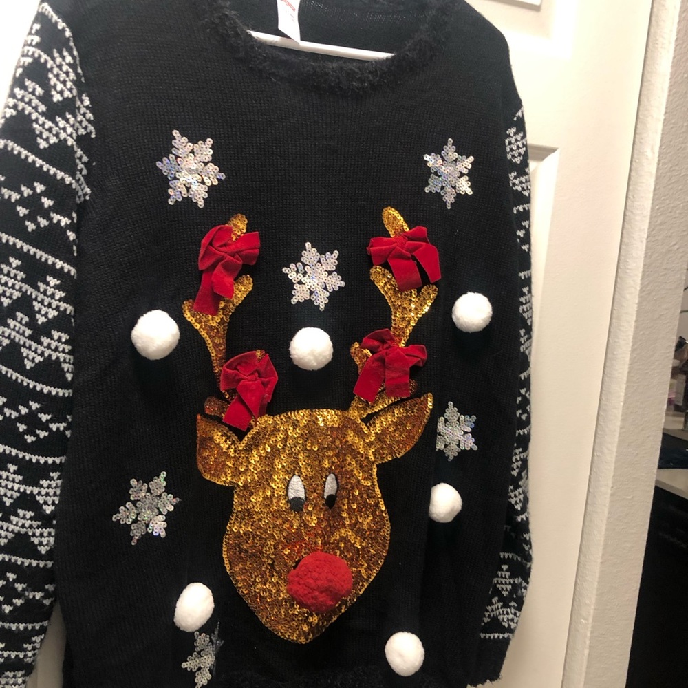 Holiday Time Christmas Sweater Reindeer Party Pullover Multicolor Sz 1X(16W/18W)